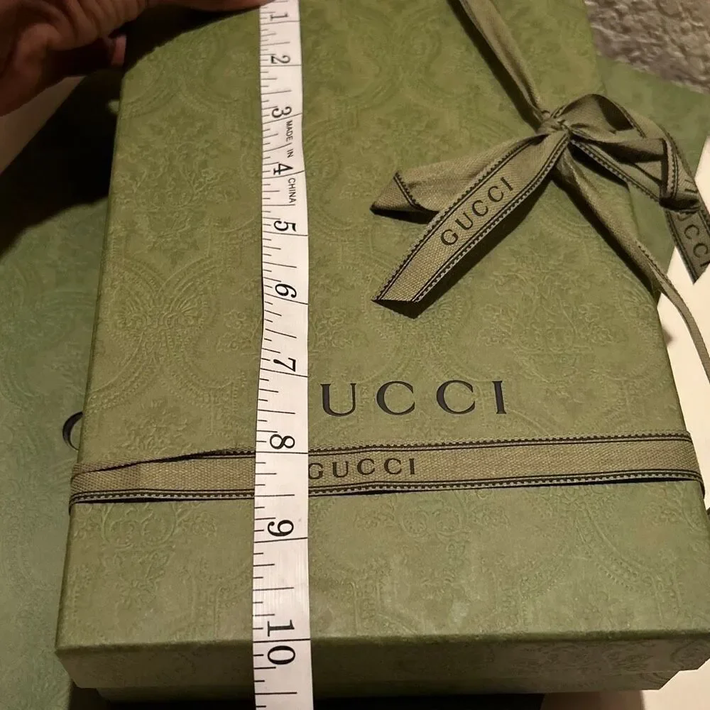 Gucci Shopping Bag Box & Ribbon Olive Green Gift Set Wrapping Small Size